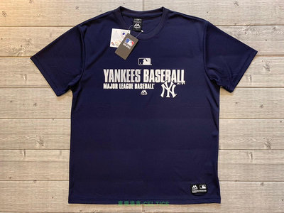 塞爾提克~MLB Majestic 美國職棒 NY YANKEES 紐約 洋基隊 吸濕快排 短袖 T恤 排字~深藍色