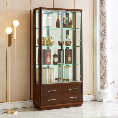 酒柜現代簡約客廳靠墻帶鎖玻璃展示柜裝飾柜中式家用紅酒柜最新款-小熊百貨