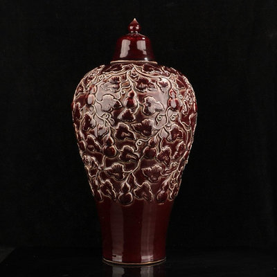 祭紅釉捏花葫蘆福壽紋梅瓶 1260尺寸 高49直徑25厘米1630