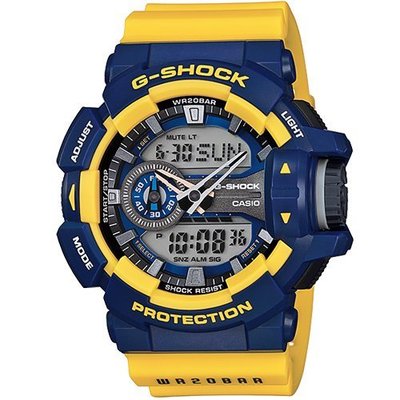 G-SHOCK亮彩街頭時尚新層次雙顯運動錶(GA-400-9B)-黃色X藍框/51.9mm