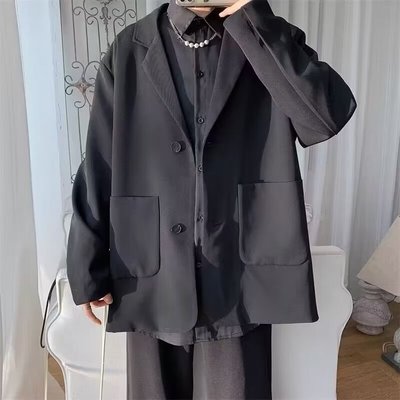 【M-2XL】男士寬鬆韓版黑色西裝春秋季高級感休閒西裝外套 滿599免運