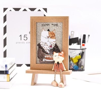 熱銷 韓式可愛貓咪擺臺相框 創意兒童卡通相片框臥室客廳6寸木紋像框