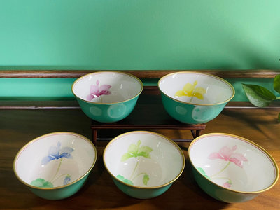 日本制 金標香蘭社 香蘭社 綠釉 描金內繪五色鳶尾花茶杯湯吞