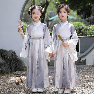 兒童漢服國學古裝男童漢服中國風書童女三字經兒童表演服裝開筆禮-西瓜鈣奶