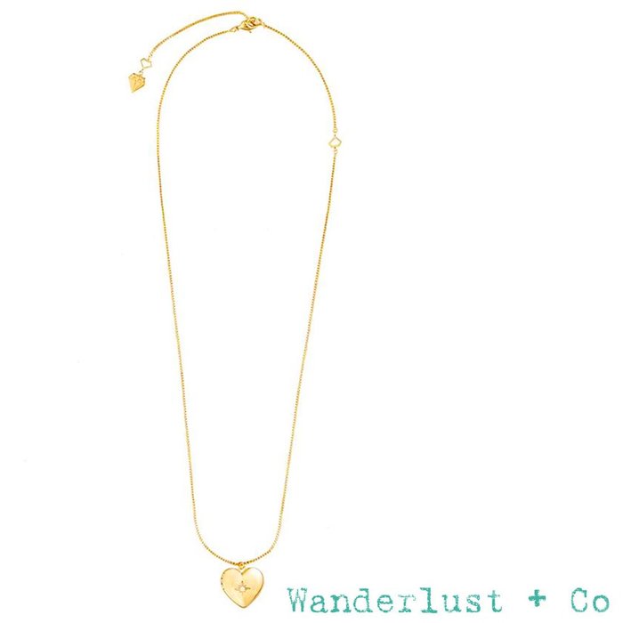 Wanderlust+Co 澳洲品牌 鑲鑽相本愛心項鍊 金色亮面款 Heart Locket