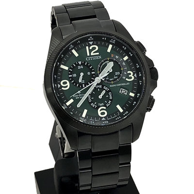 CITIZEN CB5925-82X 星辰錶 手錶 43mm 光動能 綠面盤 萬年曆 黑鋼錶帶 男錶女錶