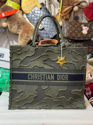 《當肯二手名品》DIOR 限量 拼接 牛仔 迷彩 手提包 托特包 book tote ㊣