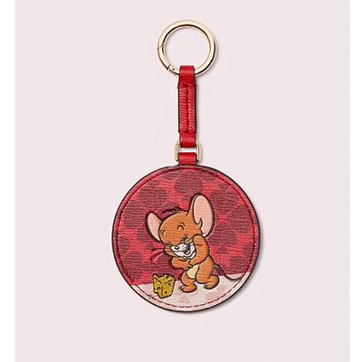 美國時尚品牌Kate Spade桃紅色湯姆貓與傑利鼠Tom&amp;Jerry系列鑰匙圈吊飾