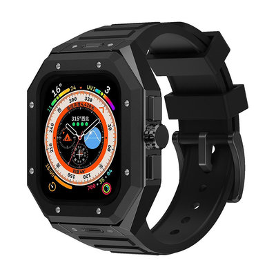 適用apple watch蘋果手表帶一體保護殼套裝金屬鎧甲44mm45mm通用蘋果手錶保護殼 Applewatch保護殼 智能手錶保護殼