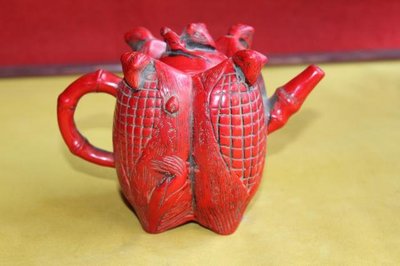 陳鳴遠制 精品朱砂玉米穗型茶壺擺件 朱砂壺 造型獨特