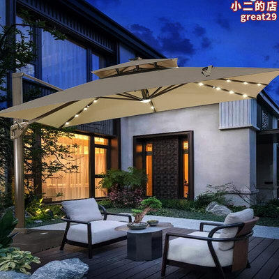 花園大型LED燈露臺花園室外擺攤羅馬傘戶外傘太陽能遮陽傘庭院傘