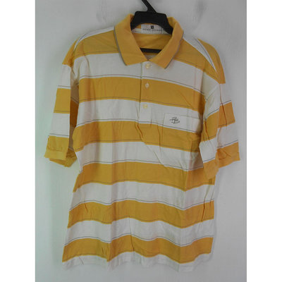 男 ~【PIERRE BALMAIN】杏黃色+白色條紋POLO衫 M號(3D97)~99元起標~