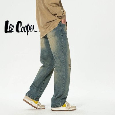 Lee Cooper美式牛仔褲男款破洞潮ins高街秋季水洗做舊寬松直筒褲~特價