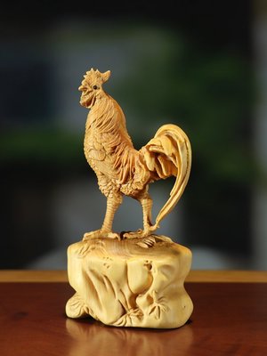小葉黃楊木雕隨身盤玩手把件實木生肖公雞擺件文玩工藝~特價