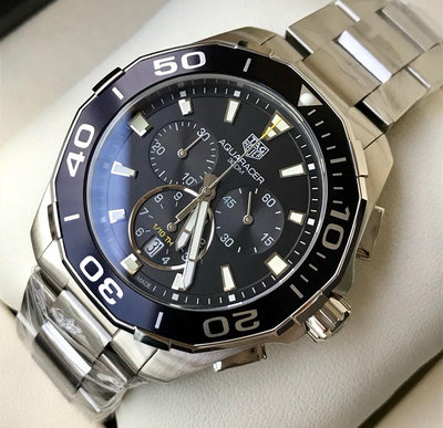 TAG Heuer Aquaracer 黑色面錶盤 銀色不鏽鋼錶帶 石英 三眼計時 男士手錶 CAY111A.BA0927 豪雅300M潛水錶
