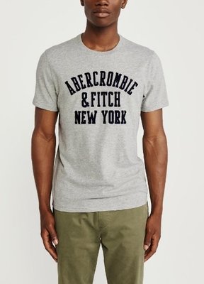 A&F Abercrombie & Fitch 麋鹿 刺繡 貼布 logo 短T 灰色