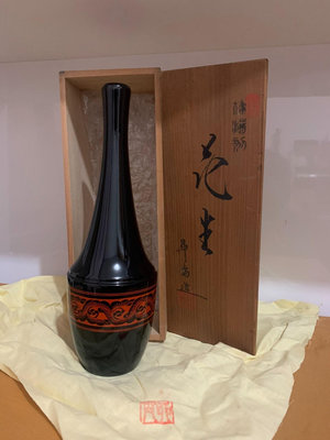 日本全新漆器蒟醬銅膽花瓶花插花器可拆卸銅內胎實木掏制昇