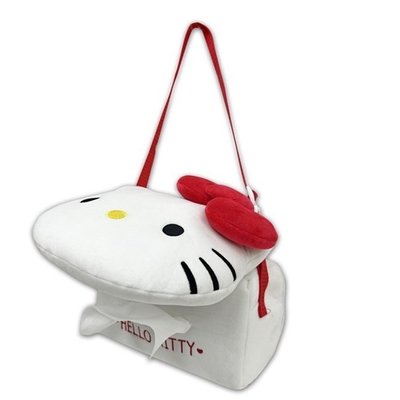 車資樂㊣汽車用品【PKTD017W-04】Hello Kitty 經典絨毛系列 大頭造型面紙盒套袋(可吊掛車內頭枕)