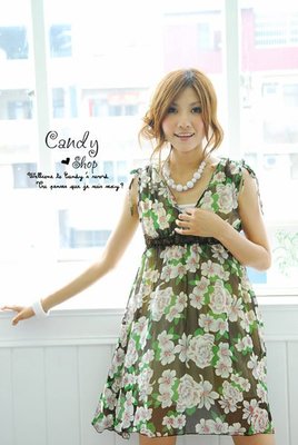 轉賣【candy小舖】高貴典雅V領圖騰無袖洋裝-大地綠