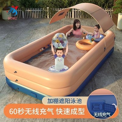 PVC遮陽游泳池 泳池充氣 游泳池折疊 自動充氣 家用 兒童泳池 帶棚水池 戶外運動-車友車行