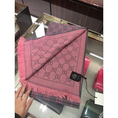 【二手正品】GUCCI 圍巾 絲巾 411115 GG jacquard pattern knit scarf 小G