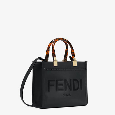 代購FENDI Sunshine 小號黑色皮革手提袋