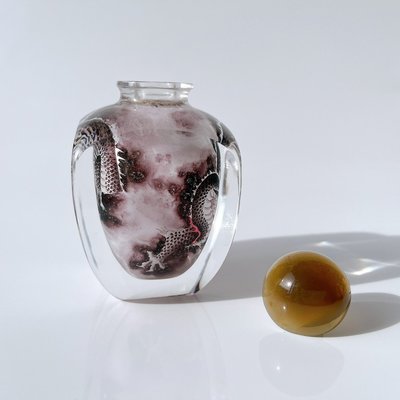 泰居家生活 收藏 水晶 鼻煙壺 內畫瓶 龍搶珠 方瓶 收藏