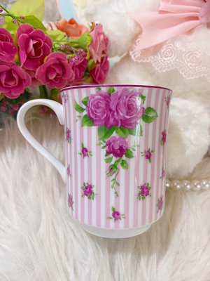 粉紅玫瑰精品屋～🌷鄉村風線條粉玫瑰馬克杯🌷