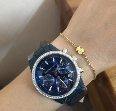 MICHAEL KORS RITZ 藍色錶盤 不鏽鋼錶帶 三眼計時 女士手錶MK6722