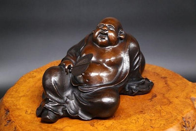 （二手）-日本七福神之一布袋和尚，彌勒佛銅像，臥姿彌勒佛銅像。 金工師 古玩 擺件 老物件【金善緣】