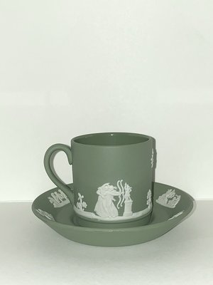 全新品Wedgwood Jasper 綠色濃縮咖啡杯盤組 杯內上釉 杯高 2 1/4" 盤徑4 3/8"