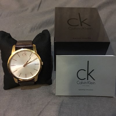 (售出) 二手極新 CK Calvin Klein 凱文克萊 男皮帶錶 玫瑰金 銀面 K2G21629 配件齊全