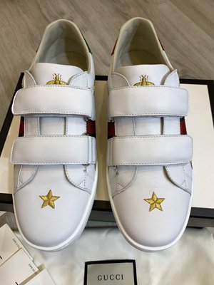 GUCCI New Ace bee 蜜蜂星星皮革運動鞋休閒鞋 36號(23)