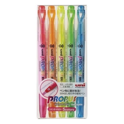 💓現貨🇯🇵日本 uni 三菱 5色組雙頭視窗螢光筆/熒光筆（粉紅、橘、黃、綠、淺藍）記號筆