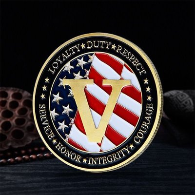 特價！美國空軍鍍金紀念章 字母V金幣浮雕金幣創意把玩硬幣紀念幣