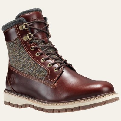 全新正品現貨Timberland Britton Hill 6吋咖啡褐色保暖襯裡皮革搭布料靴~8.5W