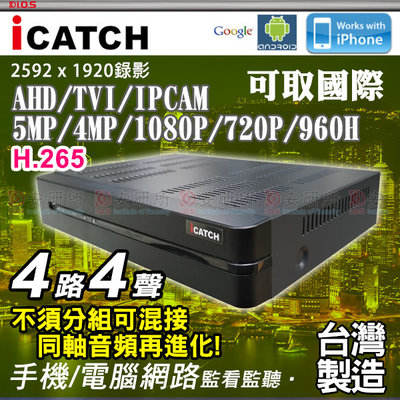 可取 icatch AHD TVI 500萬 5MP 4路 DVR 1080P KMQ-0428EU-K 台灣晶片 聯詠