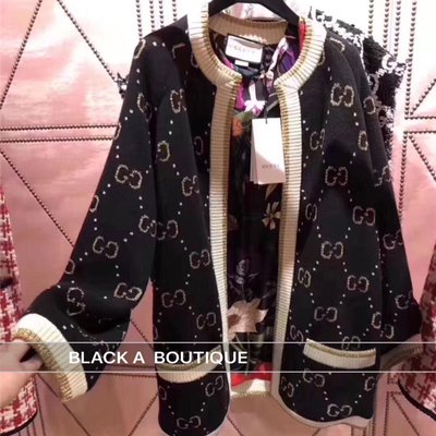 【BLACK A】精品 Gucci 2019早秋金線GG 真絲印花羊毛針織外套