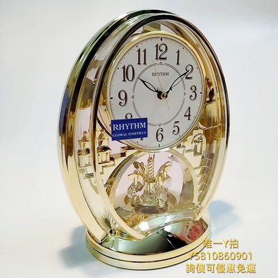 座鐘RHYTHM日本原裝麗聲鐘表金色婚房歐式現代靜音豪華小臺座鐘4SG768時鐘