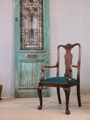 【卡卡頌  歐洲古董】法國古董 精湛 橡木 獸腳抓球 高背 雕刻 古董椅 (全新坐墊) ch0420 ✬