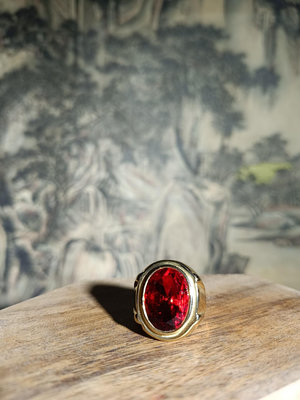 【二手】#舊藏戒指、18k金鑲嵌紅寶石老鳳祥16559【銅都古懂】古董 老貨 擺件