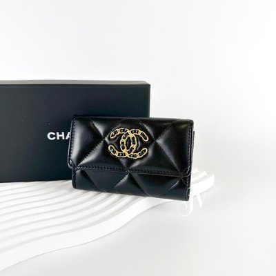 喬萱名品(桃園莊敬店)Chanel黑色羊皮19單層卡包AP1790(JA0295)