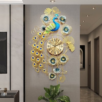 新店促銷新中式掛鐘客廳孔雀裝飾鐘表家用時尚個性創意中國風歐式輕奢時鐘促銷活動