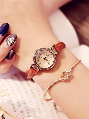 Julius韓國聚利時正品秀氣小錶盤鑲鉆水鉆女士手錶免運皮帶錶腕錶