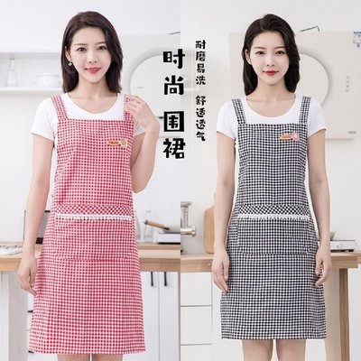 簡約韓版純棉做飯圍裙家用廚房炒菜年輕人洋氣耐臟工作服耐磨圍腰,特價
