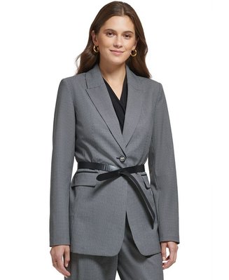 DKNY Women's Long Sleeve Mix Media Belted Jacket