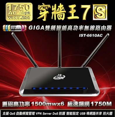 【領先全球 雙頻機皇】穿牆王7S 11AC 1750M GIGA高功率1500mWX6 無線分享器/路由器VPN QoS