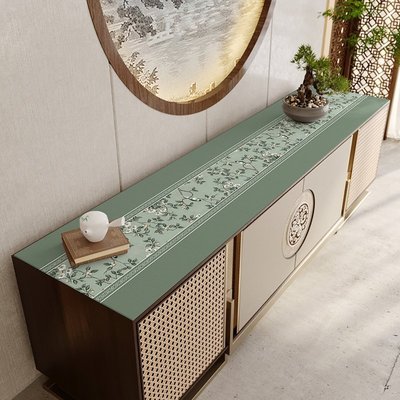 特賣-新中式電視柜桌布中國風皮革硅膠桌墊防水防油免洗茶幾蓋布長方形