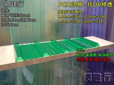 網建行 ㊣PC 抗UV角浪板 厚度1.5mm 每尺98元 另有2mm~ 鐵皮屋頂 陽台 遮雨棚 另有~纖維板 角浪板
