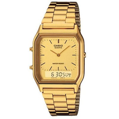 CASIO卡西歐歷久不衰熱銷錶款經典復古潮流金雙顯男錶公司貨 AQ-230GA- 9D